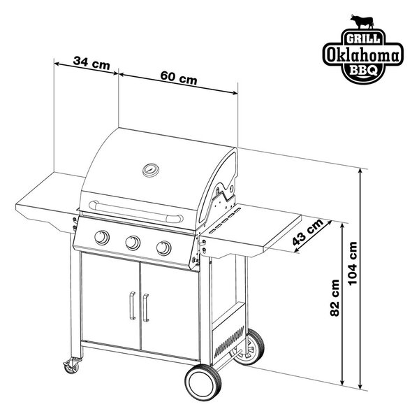 OKLAHOMA BBQ gázgrill, 3 égővel, nyomáscsökkentő szeleppel, ezüst Penta CZ