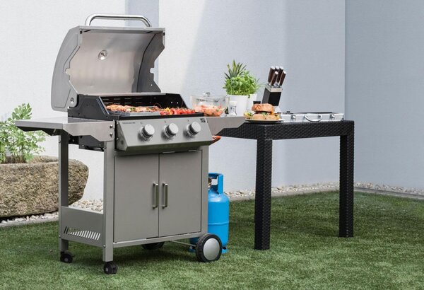 OKLAHOMA BBQ gázgrill, 3 égővel, nyomáscsökkentő szeleppel, ezüst Penta CZ