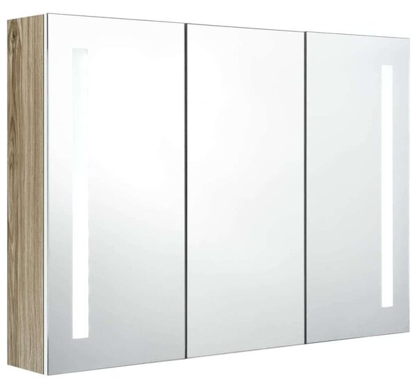 HomeLux LED-es Tükör Szekrény - Fehér/Tölgy - 89x14x62 cm