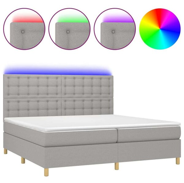 Ágy 200x200 cm - LED-es, Zsebrugós Matraccal, Világosszürke