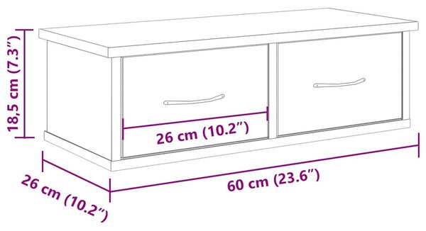 Antik fa színű szerelt fa faliszekrény 60x26x18,5 cm