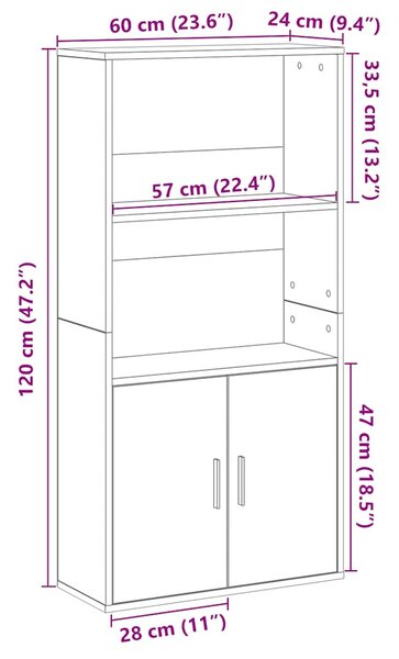 Antik fa színű szerelt fa könyvespolc 60x24x120 cm