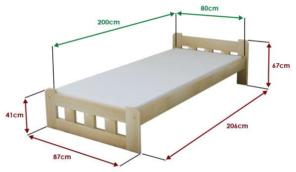 Naomi magasított ágy 80x200 cm, tölgyfa Ágyrács: Léces ágyrács, Matrac: Matrac nélkül