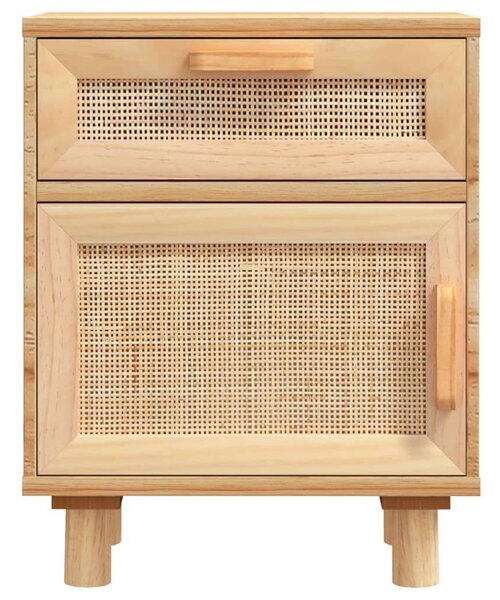 Fenyőfa-Rattan Éjjeliszekrény Szett - 2 db