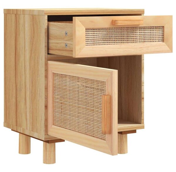 Fenyőfa-Rattan Éjjeliszekrény Szett - 2 db