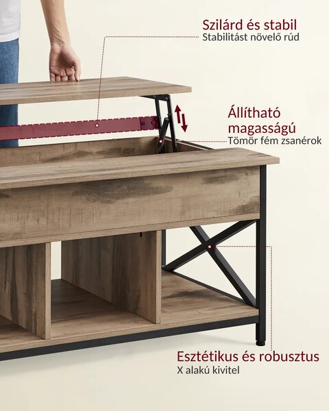 LUBOR állítható magasságú konferencia asztal, 60x100x(48-62)cm, tevebarna/fekete Vasagle