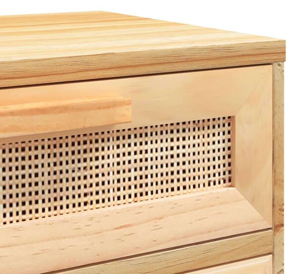 Fenyőfa-Rattan Éjjeliszekrény Szett - 2 db