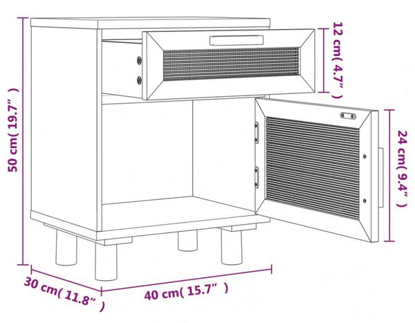 Rattan Éjjeliszekrény - 2 db - Fehér - 40x30x50 cm