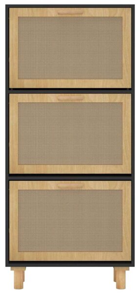 Rattan Cipőtartó Szekrény - Fekete Fa - 3 Fiókos - 52x25x115cm