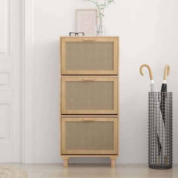 Fa Cipőtartó Szekrény - 3 Fiók - Rattan - 52x25x115 cm