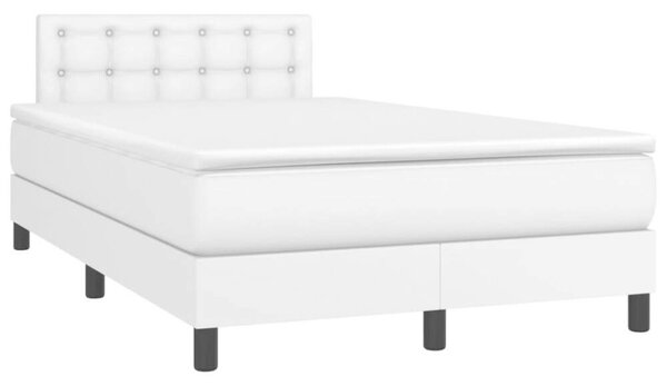 Fehér műbőr rugós ágy matraccal és led-del 120x200 cm