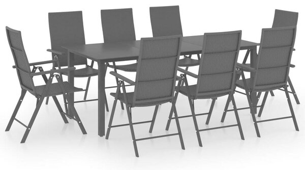 Fekete Kerti Étkezőgarnitúra - 9 részes - Alumínium és PE Rattan