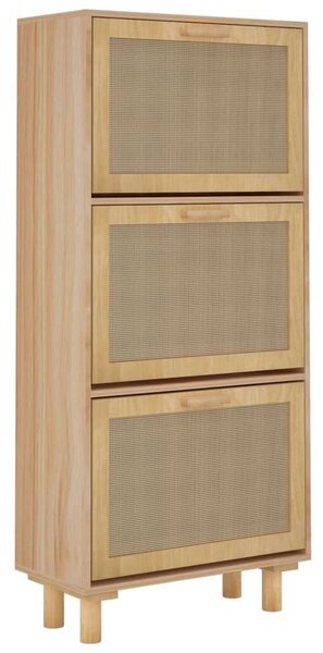Fa Cipőtartó Szekrény - 3 Fiók - Rattan - 52x25x115 cm