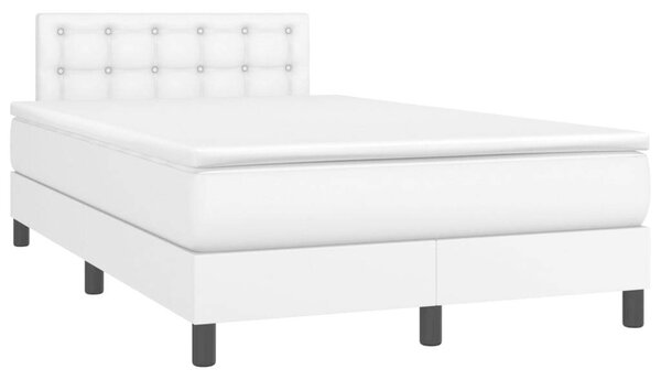 Fehér műbőr rugós ágy matraccal és led-del 120x200 cm