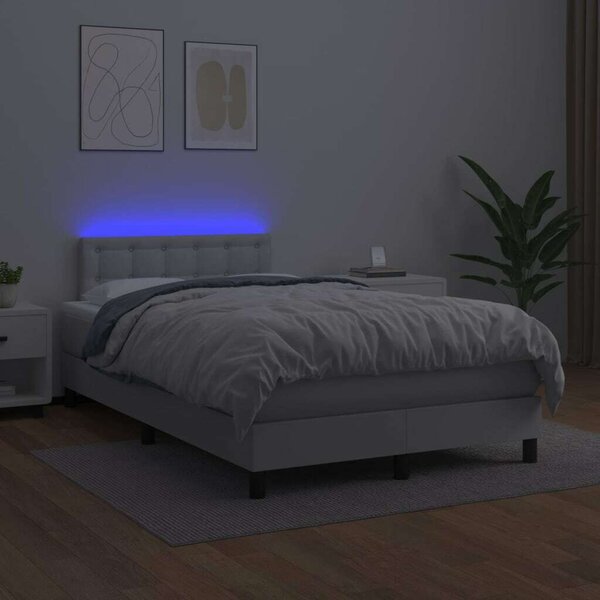 Fehér műbőr rugós ágy matraccal és led-del 120x200 cm