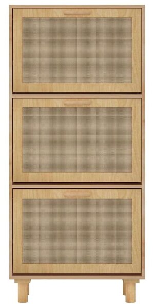 Fa Cipőtartó Szekrény - 3 Fiók - Rattan - 52x25x115 cm