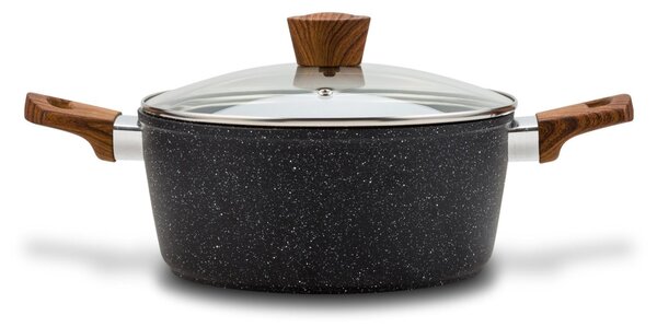 Nava 10-144-121 Nature tapadásmentes lábas, kőbevonattal, hőálló fogantyú, üvegfedő, 24 cm