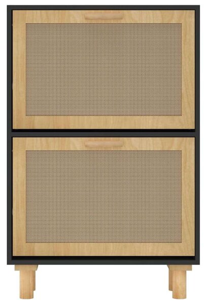 Rattan Cipőtartó Szekrény - Fekete - 52x25x80cm