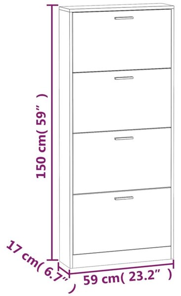 4 Fiókos Tölgyfa Cipősszekrény - 150 cm
