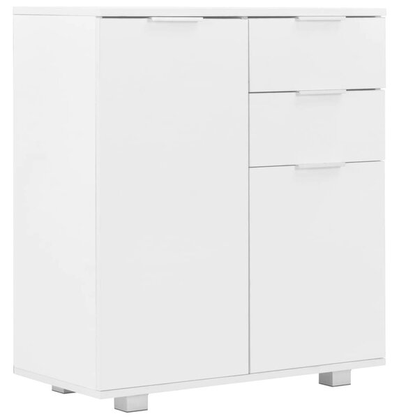Modern Fehér Magasfényű Tálalószekrény - 2 Fiók, 2 Ajtó - 71x35x76 cm