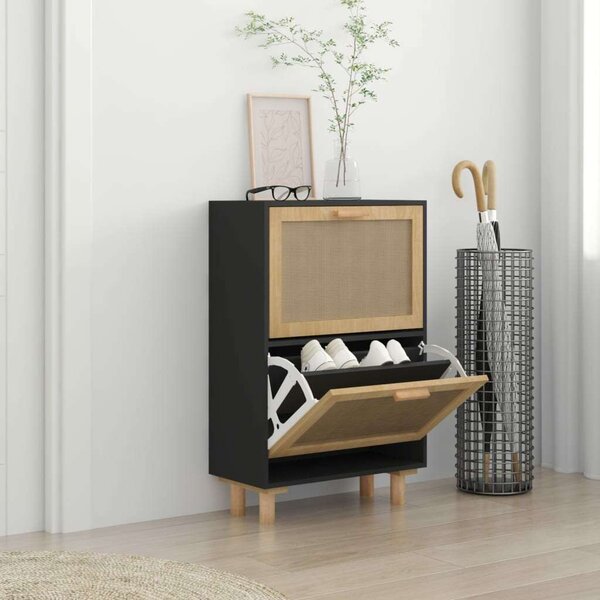 Rattan Cipőtartó Szekrény - Fekete - 52x25x80cm