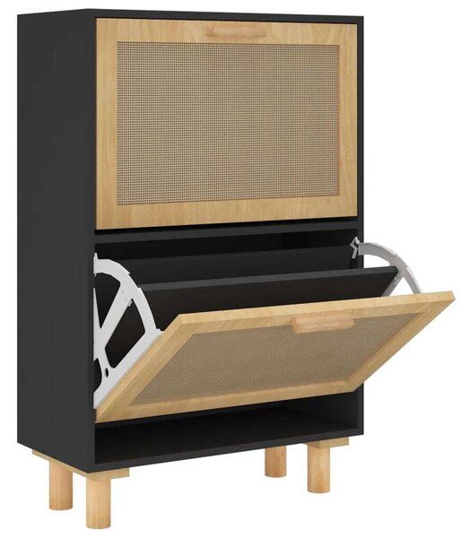 Rattan Cipőtartó Szekrény - Fekete - 52x25x80cm