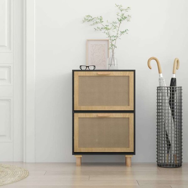 Rattan Cipőtartó Szekrény - Fekete - 52x25x80cm