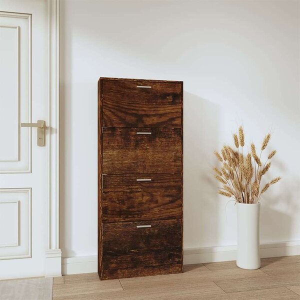 VidaXL Cipősszekrény - Füstös Tölgy - 4 Fiók - 59x17x150 cm