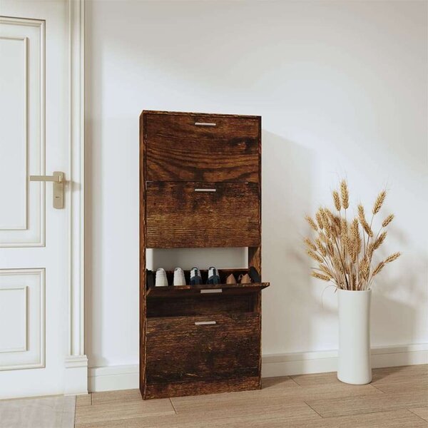 VidaXL Cipősszekrény - Füstös Tölgy - 4 Fiók - 59x17x150 cm