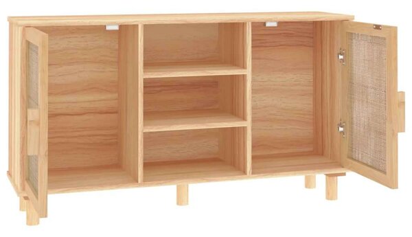 Fenyőfa-Rattan Tálalószekrény - 105x30x60 cm