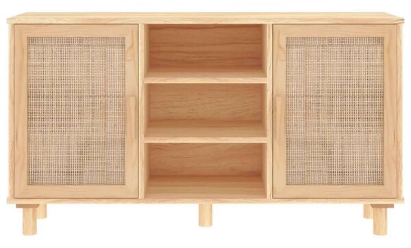 Fenyőfa-Rattan Tálalószekrény - 105x30x60 cm