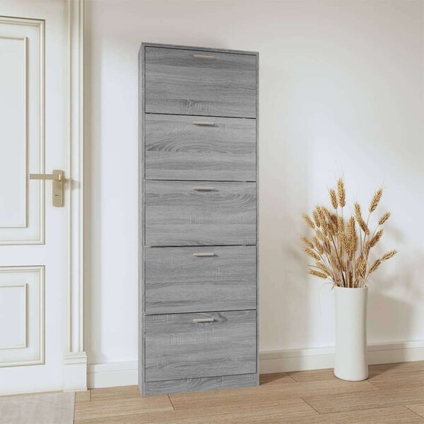 Cipőtároló szekrény - 5 fiók - Szürke Sonoma - 59x17x169 cm
