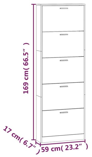 Modern Cipőszekrény - 5 Fiók - Fehér - 169 cm