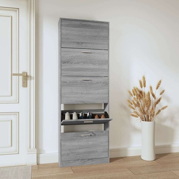 Cipőtároló szekrény - 5 fiók - Szürke Sonoma - 59x17x169 cm
