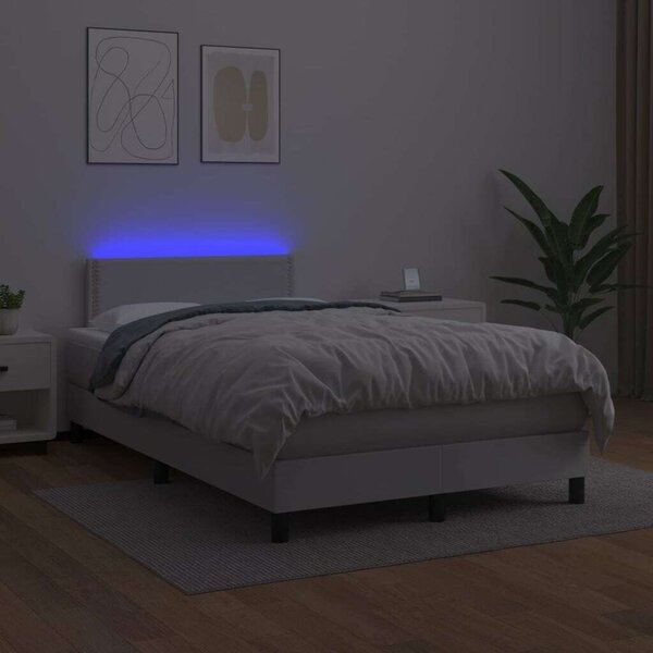 VidaXL fehér műbőr rugós ágy matraccal és LED-del 120x200 cm