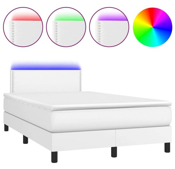 VidaXL fehér műbőr rugós ágy matraccal és LED-del 120x200 cm