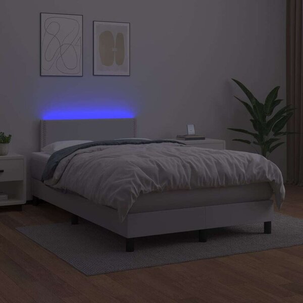 VidaXL fehér műbőr rugós ágy matraccal és LED-del 120x200 cm