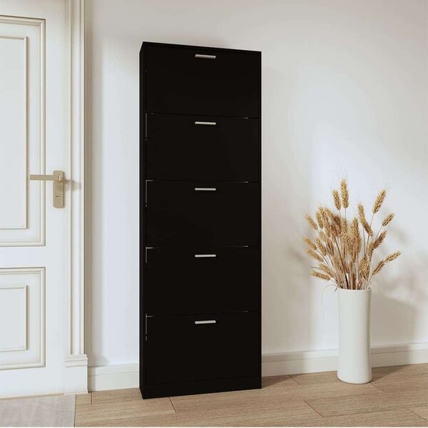 Fekete Cipősszekrény - 5 Fiókos - 59x17x169 cm