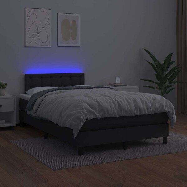 VidaXL fekete műbőr rugós ágy matraccal és LED-del 120x200 cm