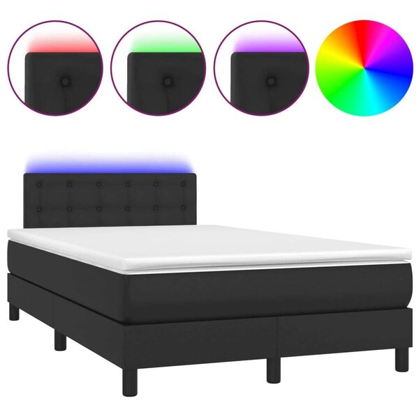 VidaXL fekete műbőr rugós ágy matraccal és LED-del 120x200 cm
