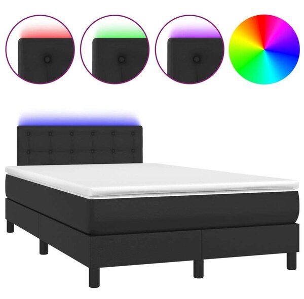 VidaXL fekete műbőr rugós ágy matraccal és LED-del 120x200 cm