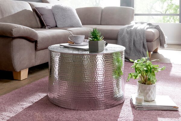 BARREL orientális design alumínium dohányzóasztal - ezüst