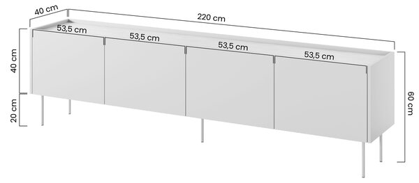Desin TV-szekrény fém lábakkal 220 cm - kasmír / nagano tölgy