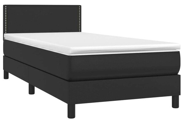 VidaXL Fekete Műbőr Ágy Matraccal - 90x200 cm