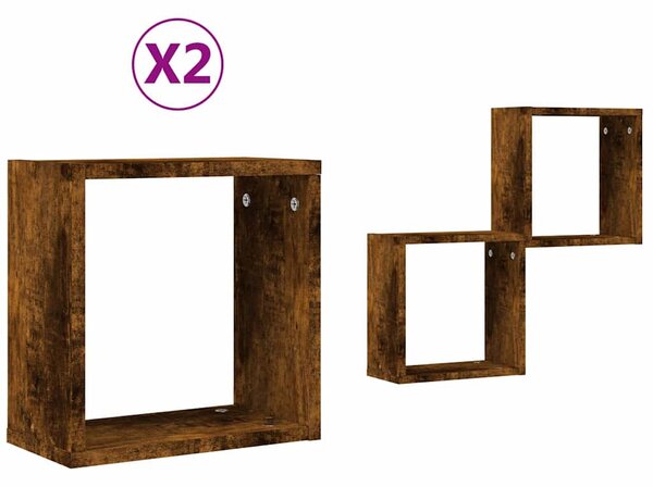 2 db füstös tölgy színű fali kockapolc 30 x 15 x 30 cm