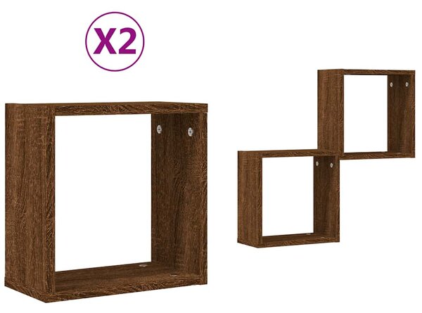 2 db barna tölgy színű fali kockapolc 30 x 15 x 30 cm