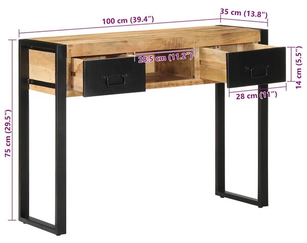 Tömör nyersfa mangófa tálalóasztal 100 x 35 x 75 cm