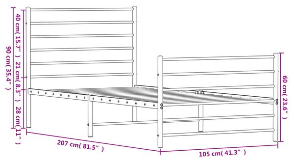 VidaXL fekete fém ágykeret fej- és lábtámlával 100 x 200 cm