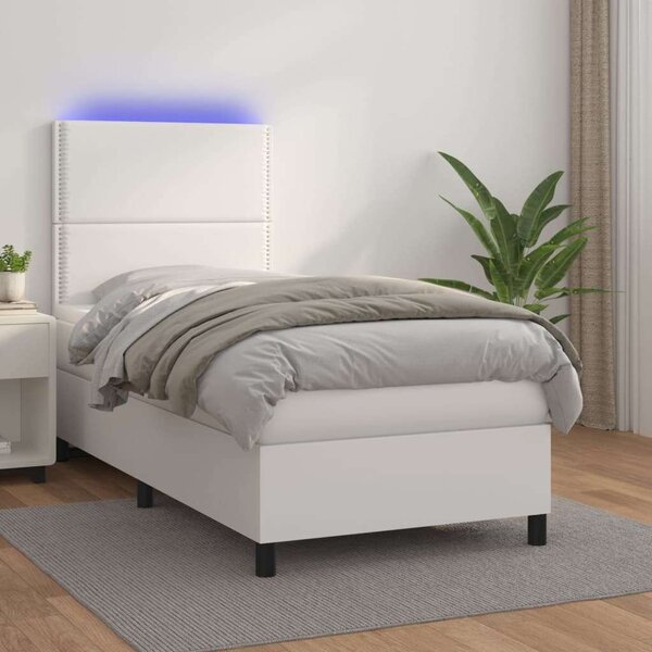 VidaXL fehér műbőr rugós ágy matraccal és LED-del 100x200 cm