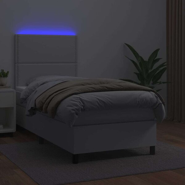 VidaXL fehér műbőr rugós ágy matraccal és LED-del 100x200 cm